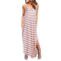 WILLTOO❤️❤️ Women Boho Casual Dress, Pockets Strappy Long Dress Beach Printed Split Maxi Dress