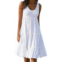 SRYSHKR Womens Holiday Summer Solid Sleeveless Party Beach Dress(S, White)