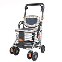 Shopping Cart Senior Walker Trolley Foldable Portable Four-Wheel Shopping Cart Older Scooter Grocery Cart (Color : Striped Color, Size : 904950cm)