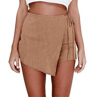Coupondeal Womens Skorts Shorts Skirt High Waisted Casual Irregular Flanging Wrap Culottes(Khaki,S)