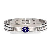 Divoti Deep Custom Laser Engraved Textured Link 316L Medical Alert Bracelet for Men - Deep Blue-8.0"