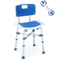 Health Line Massage Products Upgraded Shower Chair, Bariatric Heavy Duty Bath Chair 500 lbs Cap. Transfer Bench w/EVA Paded Seat and Assist Grab Bar (White/Blue)
