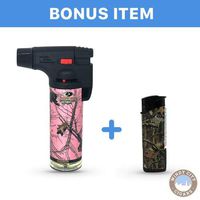 Eagle Mossy Oak 4in Torch Jet Blow Lighter Refillable (Breakup Pink)& Bonus Lighter