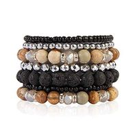 RIAH FASHION Bohemian Lava Stone Hematite Essential Oil Diffuser Multi Strand Bracelet - Healing Aroma Therapy Beaded Natural Volcano Rock Stretch Bangles Lotus ([S-M] 7 Layer Mix - Brown Jasper)