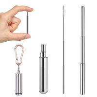 HallMore Collapsible Reusable Stainless Steel 9 Inch Straw, Telescopic Portable Drinking Straws With Case, Carabiner and Cleaning Brush