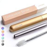 Eco-Pals | Collapsible Straw, Reusable Straws with Case Stainless Steel Metal Straws Folding Straw Drinking +1 Cleaning Brush (Rose Gold)