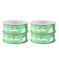 NUOBESTY Christmas Ribbons, Wrapping Syrip Durable Side Xmas Elk Deer Pattern Gift Wrapping Ribbon Christmas Ribbon Reel for Craft Projects, DIY, Decoration, Gift Wrap - Pack of 4Pcs, Green