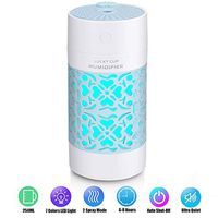 Car Humidifier, Portable 250ML USB Diffuser Air Refresher Essential Oil Aromatherapy Spray with 7 Colors LED Night Lights, Auto Shut-Off, Whisper-Quiet Operation for Bedroom, Office, Travel (Blue)