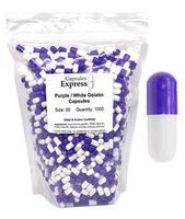 Capsules Express- Size 00 Purple and White Empty Gelatin Capsules 1000 Count - Kosher and Halal Certified - Gluten-Free Pure Bovine Gelatin Pill Capsule - DIY Powder Filling