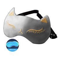 ❤ Cute Cat Eyelashes Embroidered Sleeping Eye Mask Women Girls Adjustable Strap Ice Gel Cold Pack Cool Compress Blindfold Eyeshade