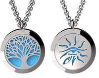 Tree of Life and Wisdom Eye Essential Oil Diffuser Necklace Stainless Steel Pendants with 24" Chains + 12 Refill Pads