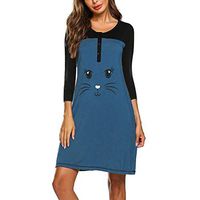 Haxikocty Women O-Neck Maternity Dress 3/4 Sleeve Cute Print Nursing Nightdress Breastfeeding Dress Blue