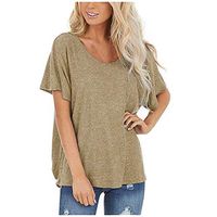 Meikosks Ladies Cutout Back Twists T Shirts Short Sleeve Round Neck Blouses Solid Color Loose Tops Khaki