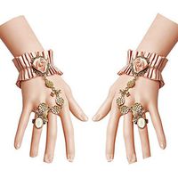 Daimay Fingerless Gloves Gothic Floral Steampunk Wristband Ring Vintage Flower Gloves Bridal Bracelet Ring Set - 1 Pair – Pink