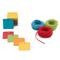 150 Square Paper Gift Tags Labels with String - 5 Assorted Colored Blank Paper Tag with Jute Twine for Thank You Baby Shower Birthday Wedding Favor