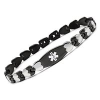 Fashion Black Double Heart Medical Alert id Bracelet for Women-(7.5)