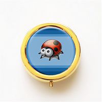 RhyNSky Animal Ladybug Mini Portable Pocket Pill Box Case Holder for Purse, 3 Compartments, Gold, FG285