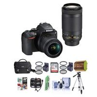 Nikon D3500 24MP DSLR Camera with AF-P DX NIKKOR 18-55mm f/3.5-5.6G VR Lens and AF-P DX NIKKOR 70-300mm f/4.5-6.3G ED Lens - Bundle with Camera Case, 32GB SDHC Card, Spare Battery, Tripod, and More