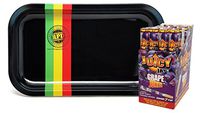 Juicy Jays Juicy Jones Pre-Rolled Grape Flavored Cones (Full Box of 24 Cones) with Rolling Paper Depot Rolling Tray (Rasta Racer)