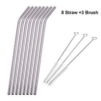 Drinking Straws Reusable Stainless Steel Drinking Straws with Cleaner Brush Tube Straws Wedding Party Drinking Accessories (8 Pcs Straw with 3 brush)