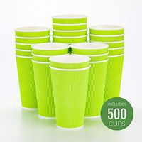Disposable Paper Hot Cups - 500ct - Hot Beverage Cups, Paper Tea Cup - 16 oz - Eco Green - Ripple Wall, No Need For Sleeves - Insulated - Wholesale - Takeout Coffee Cup - Restaurantware