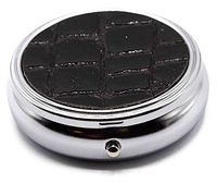 Black Leatherette - Pocket Purse Portable Travel Pill Box & Medicine Organizer (3 Compartments)
