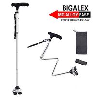 BigAlex Folding Walking Cane with LED Light,Pivoting Quad Base,Adjustable Walking Stick with Carrying Bag for Man/Woman (Short MG Alloy Base(Silver)