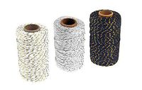 3 Rolls 2mm Two-Color Gold Wire Combined Cotton Thread 109 Yards/Roll String Durable Rope for Gardening Decoration DIY Crafts and Gift Wrapping (White + Gray + Black)