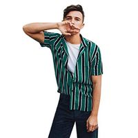 Giulot Men's Classic Striped Button Down Hawaii Shirt Hipster Relaxed-Fit 100% Cotton Tropical Fashion T-Shirt Green