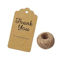 Thank You Celebrating with Us Tags, Kraft Paper Gifts Package Tags for Christmas,Thanksgiving Holidays (3.74 * 1.77inch) Price Tags (Thank You Without Flower) Brown Heart Card Tags with Natural Twine