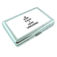 Keep Calm Love Unicorns Em1 Hip Silver Cigarette Case Id Holder Metal Wallet 4" X 2.75" RFID Protection