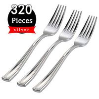 WELLIFE 320 Pcs Silver Plastic Forks, Look Like Silver Cutlery -7.4 Inch Disposable Silverware Suitable For All Kinds Of Parties