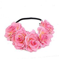 Women Girl Hawaiian Stretch Rose Flower Headband Floral Crown for Garland Party,Photo Props,Wedding Bridal Headpiece