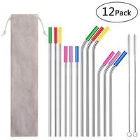 MostMoe Stainless Steel Straws,12 Reusable Metal Drinking Straws With 2 Cleaning Brushes and 1 Carry Pouch For 20 30 40 Ounce Yeti Tumblers Ozark Rtic