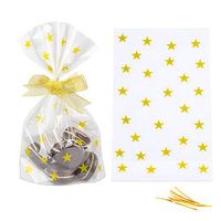 YESON Gold Star Clear Cello Bags Candy Plastic Party Favor cellophane Treat Bags,Pack of 100