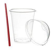 (100 Sets) 16 oz Clear Plastic Cups with Dome Lids and FREE Straws, Crystal Clear PET Cup and Dome Lid with Hole for Cold Drinks, To Go Iced Coffee, Juice, Soda, Bubble Boba Tea, Smoothie