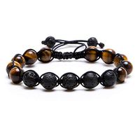 Bivei Lava Rock Stone Aromatherapy Essential Oil Diffuser Braided Woven Adjustable Natural Gemstone Beads Crystal Bracelet(Tiger Eye Stone)