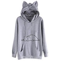 Veodhekai Women Winter Sweater Tops Long-Sleeved Round Neck Cat Print Sweater Blouse Hoodie Gray