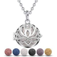 INFUSEU Yoga Lotus Flower Essential Oil Aroma Diffuser Necklace 7 Lava Rock Stones Women Aromatherapy Jewelry Set
