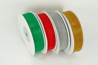 CHRISTMAS Set of 4 Rolls Organza Plain 5/8" Ribbon 25 yds each (100 Yds Total) Choose Color Combination (Red, Emerald, Gold, Silver)