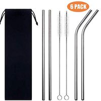Short and Straight Stainless Steel Straws With Case，8.5 Inch Length, 6 Pack Include 2 Cleaning Brushes & 2 Reusable Curved Metal Straws for 30 oz and 20 oz Drinking Tumblers , BPA Free, Eco-Friendly