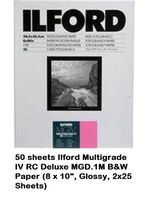 50 sheets Ilford Multigrade IV RC Deluxe MGD.1M B&W Paper (8 x 10", Glossy, 2x25 Sheets)