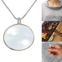 QFXFL Necklace Magnifier, 6X Hanging Utility Decorative Monocle Lens Magnifying Glass with Metal Chain for Reading F035,Silver