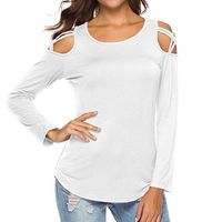NEARTIME Women T-Shirt, Fashion Long Sleeve Tops Off Shoulder Strappy O-Neck Casual Daily Blouses