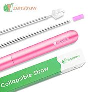 zenstraw Collapsible & Reusable Straw With Travel Case, Includes Cleaning Brush and Silicone Tip For Easy Sipping (Hot Pink Case With Silver Straw)