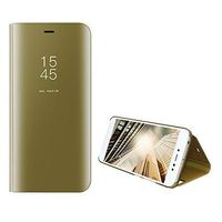Amocase Smart Clear View Case with 2 in 1 Stylus for Huawei Honor 20,Ultra Slim Electroplate Plating Stand Mirror Full Body Shockproof PC + Magnetic PU Leather Flip Case - Gold
