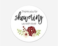 24 Thanks for Showering Us Red Stickers, Baby Shower Bridal Shower and Event Favor Labels (#494-2-U-BU)