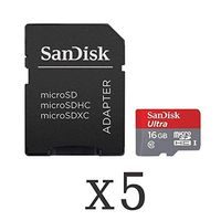 5 PACK - SanDisk Ultra 16GB UHS-I Class 10 MicroSDHC Memory Card Up to 80mb/s SDSQUNC-016G with adapter LOT OF 5 and SD Memory Card Reader