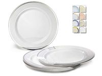 " OCCASIONS" 120 Plates Pack, Heavyweight Disposable Wedding Party Plastic Plates (7.5'' Appetizer/Dessert Plate, Sundance in White & Silver)