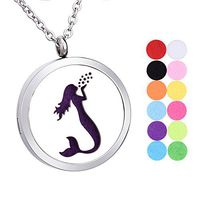 SG Women Lovely Mermaid Aromatherapy Essential Oil Diffuser Necklace Stainless Steel Pendant Locket with 12 Pads